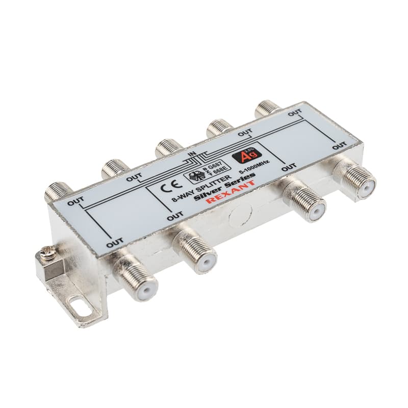 ДЕЛИТЕЛЬ ТВ х 8 + 9шт. F BOX 5-1000 МГц Silver,