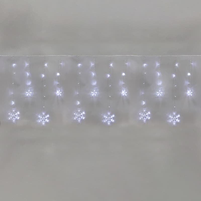 Гирлянда Бахрома со снежинками 2,4х0,9м 150LED белый прозрачный ПВХ IP20 свечение с динамикой 230 В