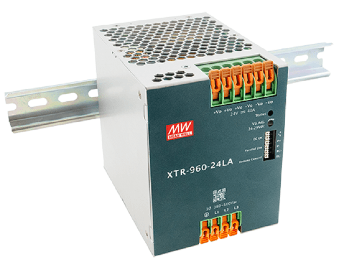 Блок питания AC-DC, 960Вт, ККМ, 3-х ф., вх. 320…600В AC, 47…63450…800В DC, вых.24В40A, (пиковый 80А), рег.  вых 24...29В, изол.3000В AC, в кожухе на DIN-рейку 96х125.2х132мм,-40…+85°С, DC-OK, Дист.ВКЛВЫКЛ., P linkпарал.работа 3+1, 5 лет гарантии, клемма-рычаг