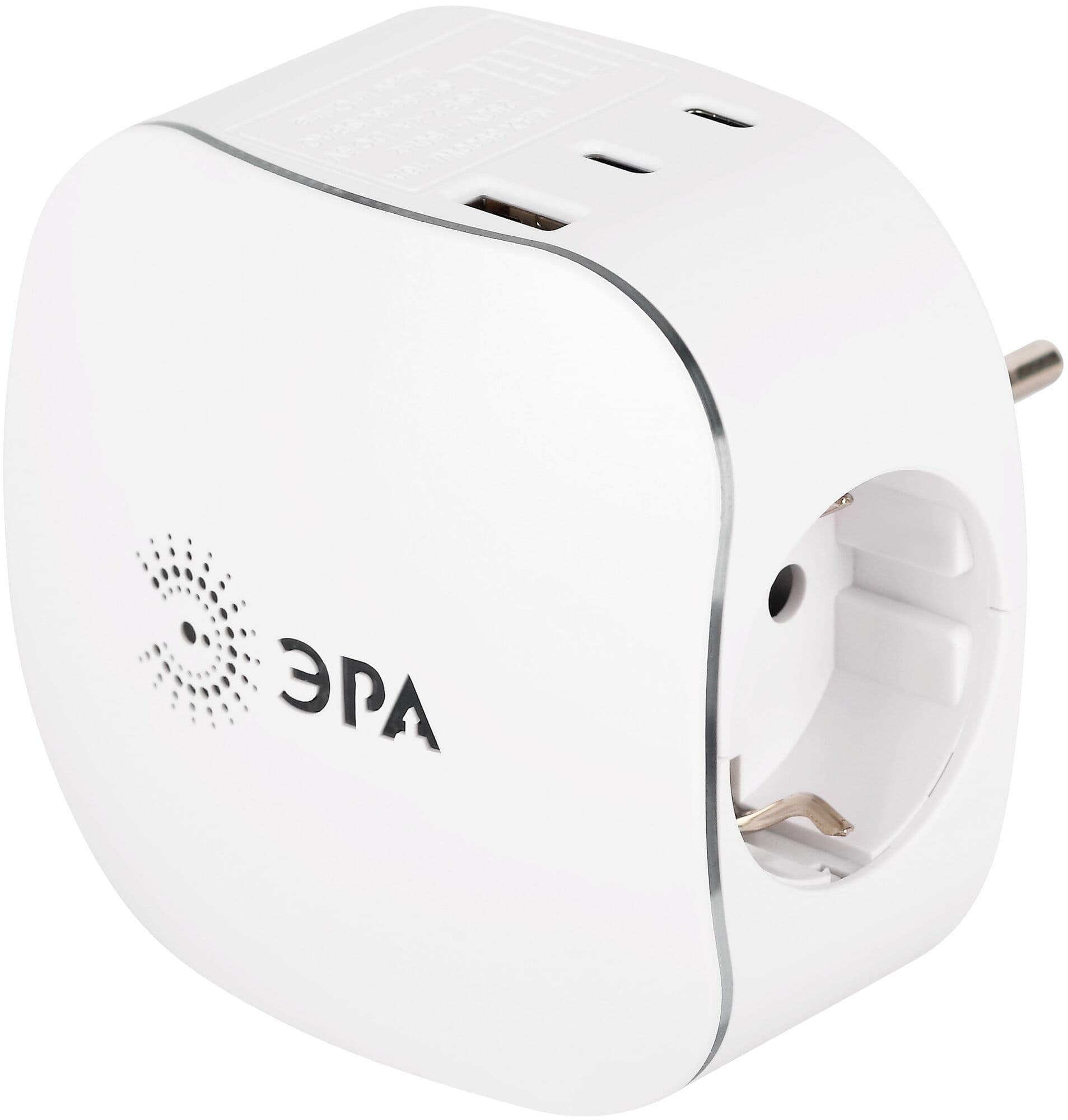 Разветвитель электрический 16А 3 розетки + 3 USB A+C с заземлением со шторками белый SP-3e-3USBAC-W