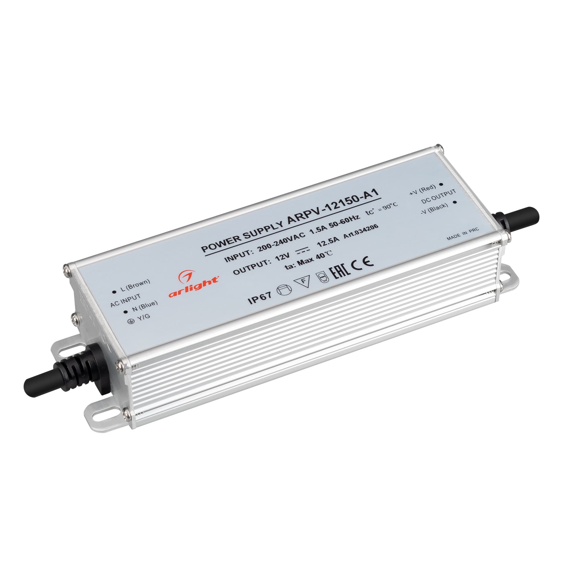 Блок питания ARPV-12150-A1 (12V, 12.5A, 150W) ( IP67 Металл, 3 года)
