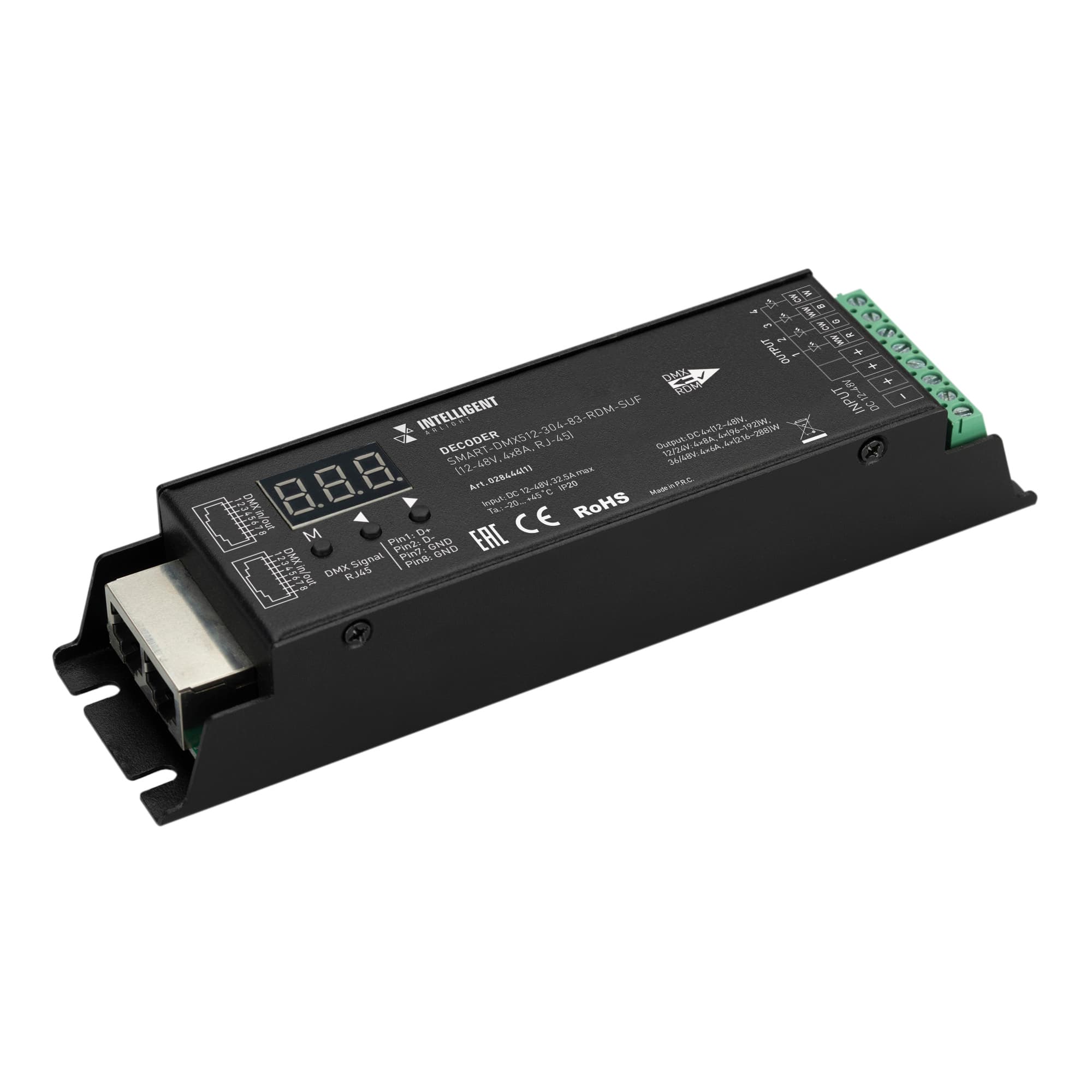 Декодер INTELLIGENT SMART-DMX512-304-83-RDM-SUF Black (12-48V, 4x8A, RJ-45) (IARL, IP20 Металл, 5 лет)