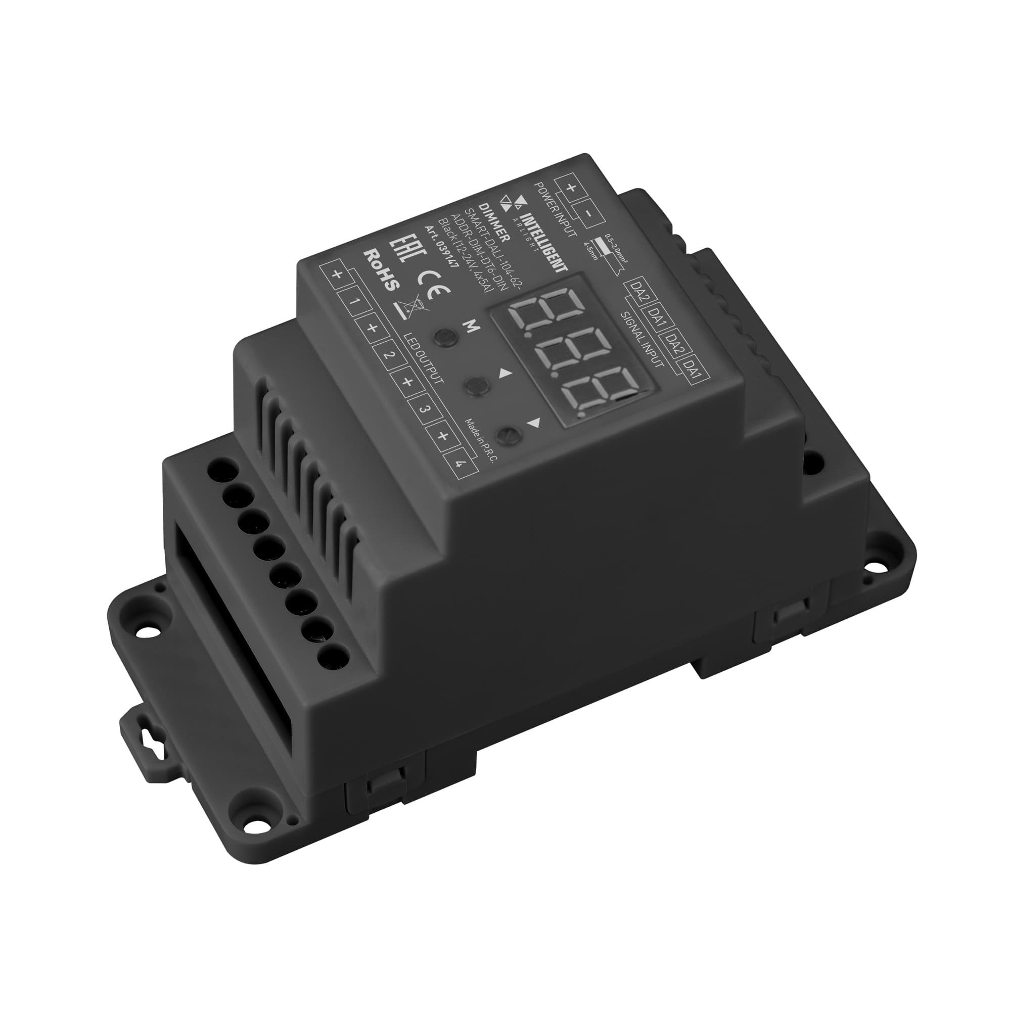 Диммер SMART-DALI-104-62-ADDR-DIM-DT6-DIN Black (12-24V, 4x5A) (IARL, IP20 Пластик, 5 лет)