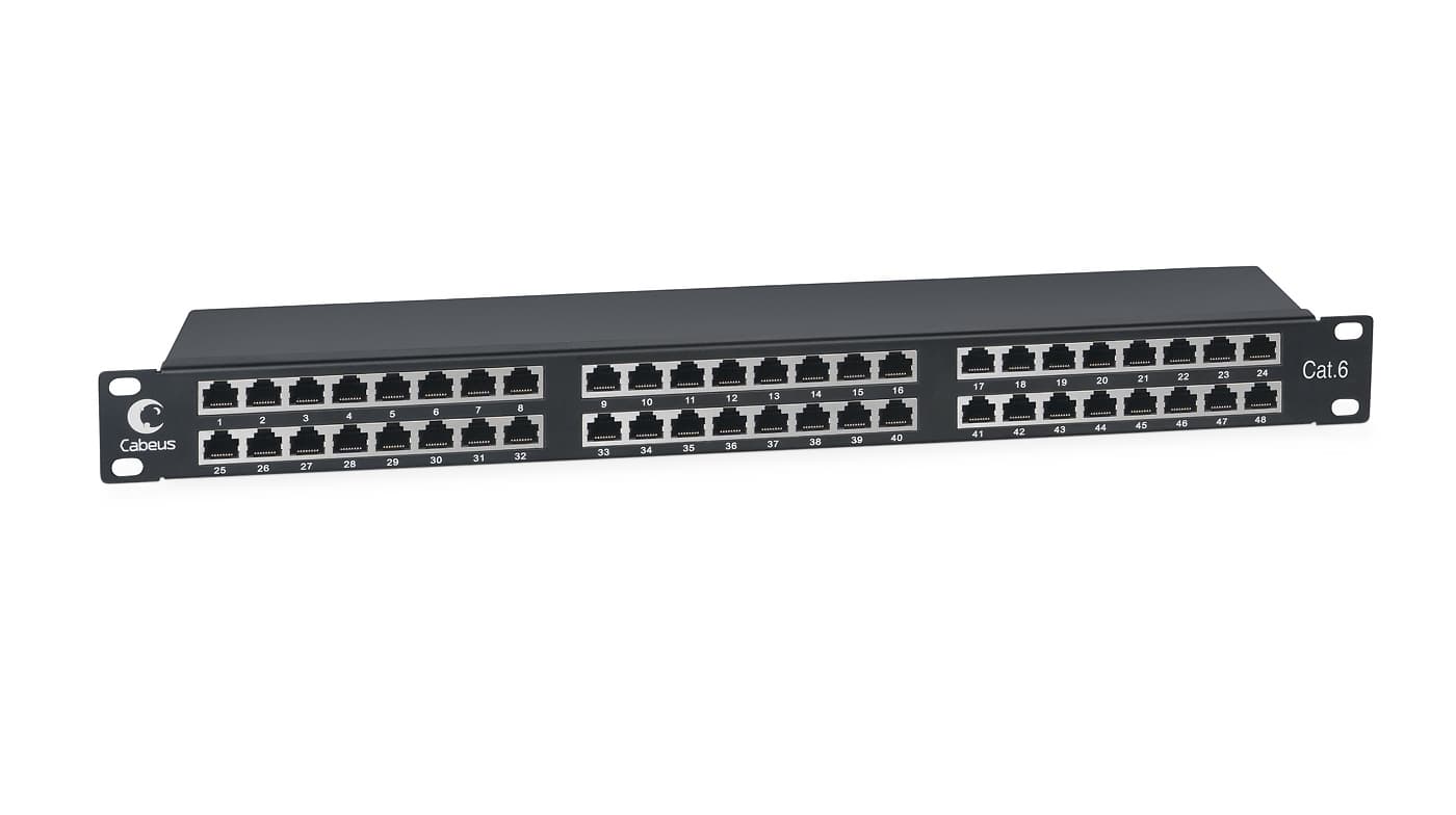 Патч-панель высокой плотности 19', 1U, 48 портов RJ-45, категория 6, полностью экранированная, Dual IDC
