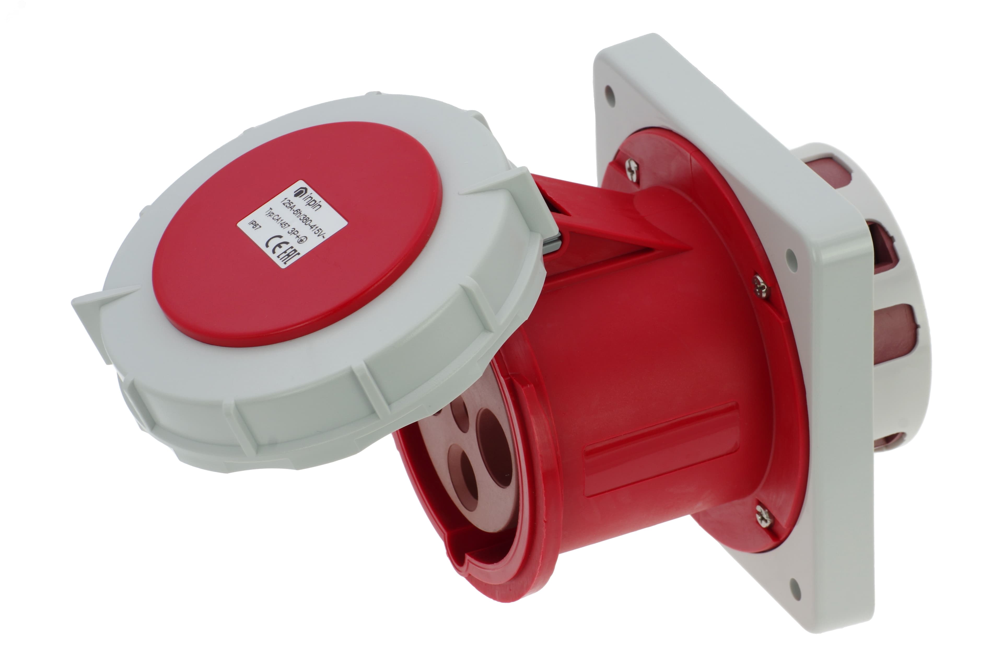 Розетка встраиваемая 125A/400V/3P+E/IP67, фланец 130x130