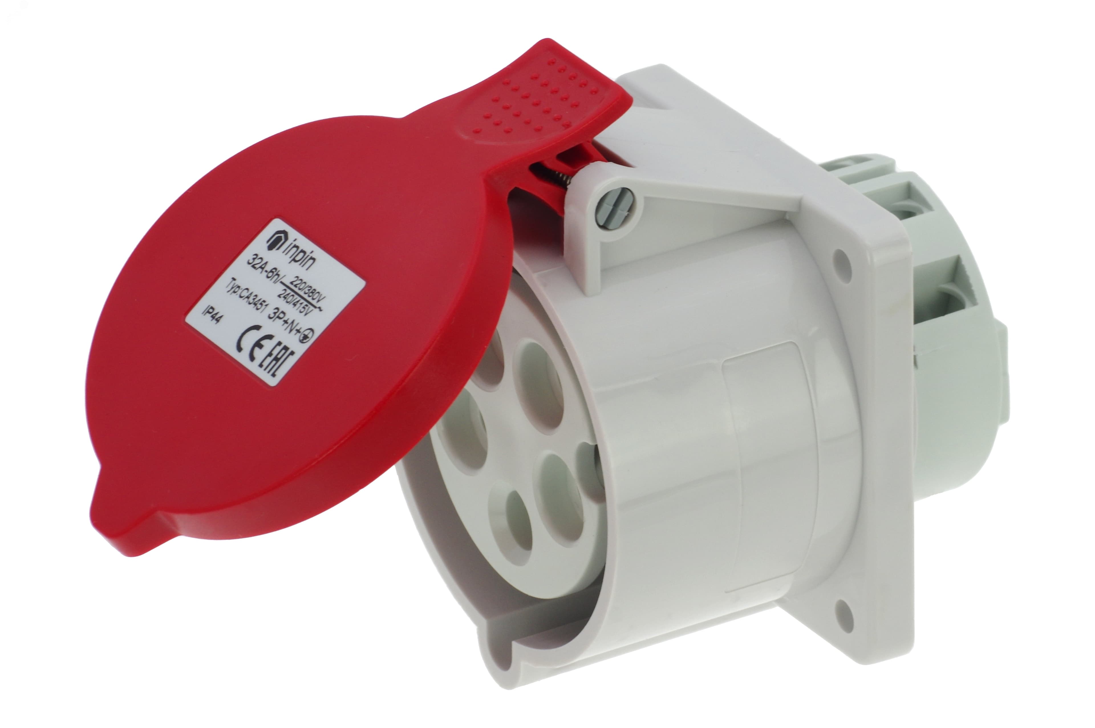 Розетка встраиваемая 32A/400V/3P+N+E/IP44, фланец 75x75