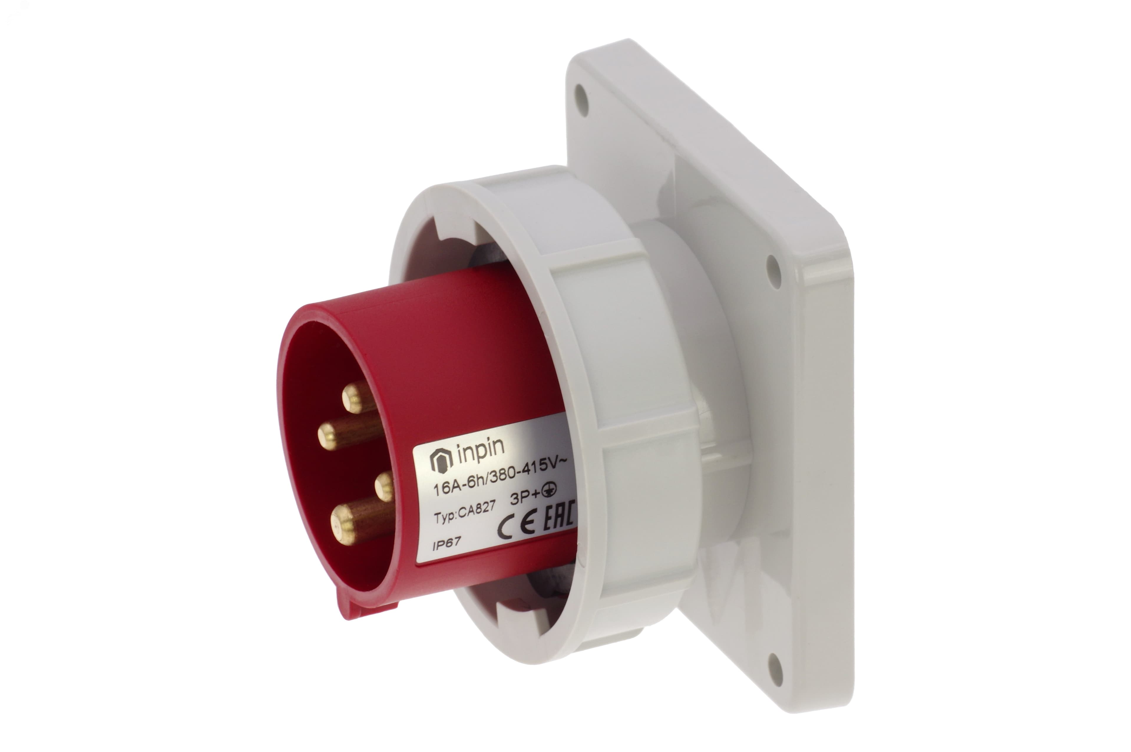 Вилка встраиваемая 16A/400V/3P+E/IP67, фланец 86x86