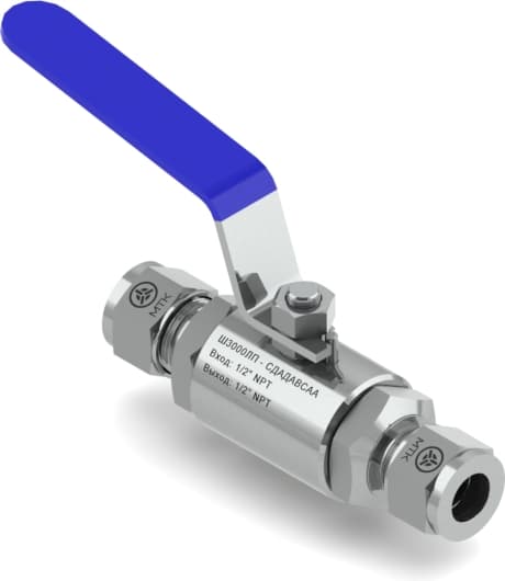 Кран шаровый Ш3100, 40МПа, 16 мм, AISI 316L, PEEK, PTFE.
