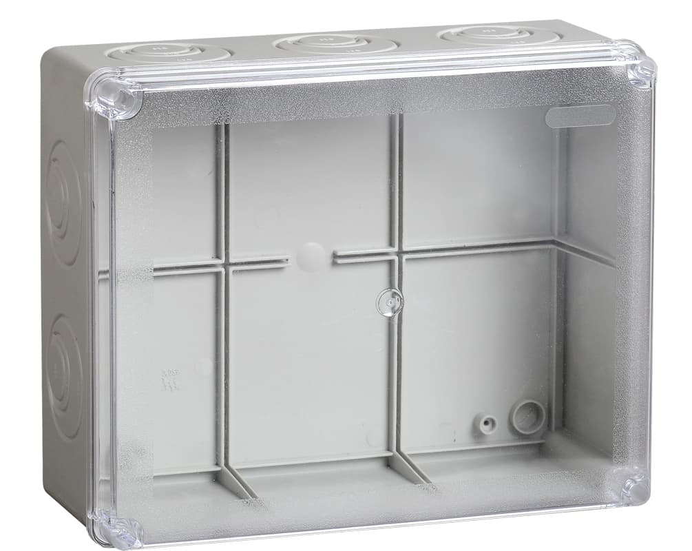 Коробка КМ41275 распаячная для открытой проводки 240х195х90мм IP44 RAL7035 прозрачный красный кабельные вводы