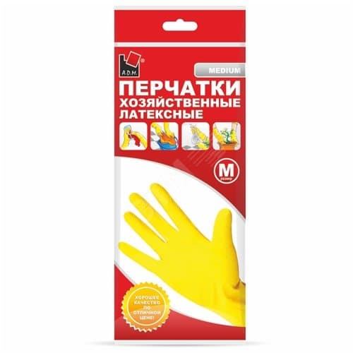Перчатки хозяйственные латексные M желтые ''A.D.M.''/240пар/12