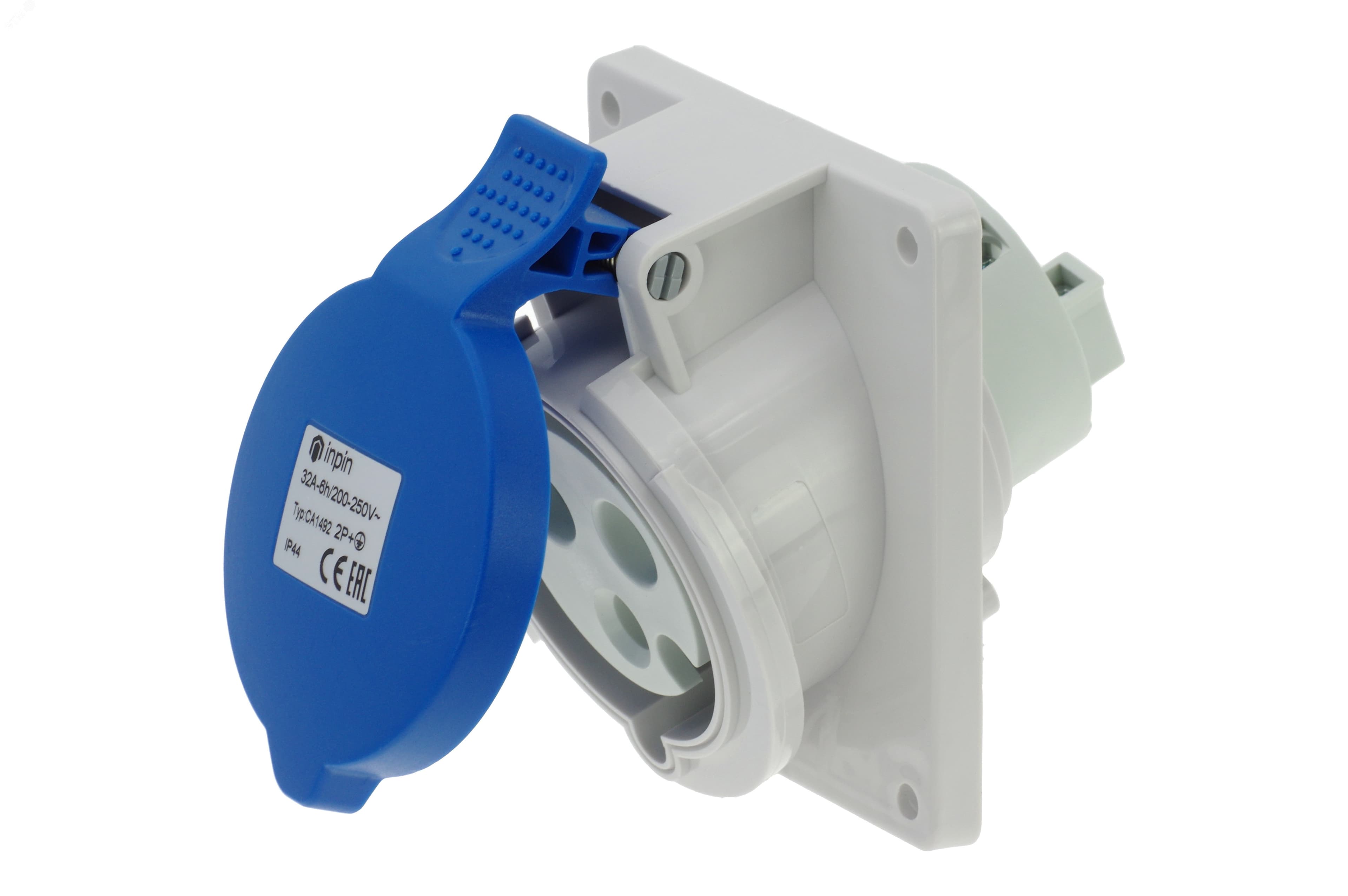 Розетка встраиваемая наклонная 32A/230V/1P+N+E/IP44, фланец 92x100