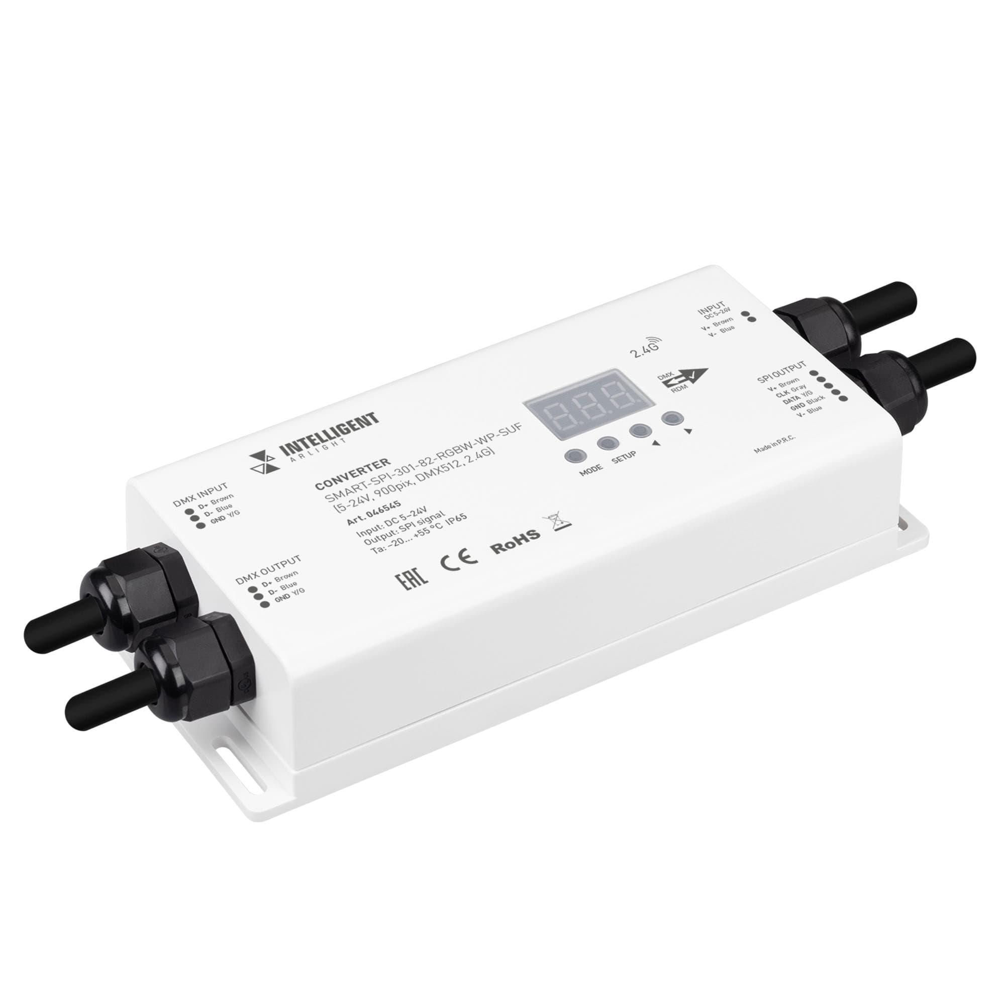 Конвертер INTELLIGENT ARLIGHT SMART-SPI-301-82-RGBW-WP-SUF (5-24V, 900pix, DMX512, 2.4G) (IARL, IP65 пластик, 5 лет)