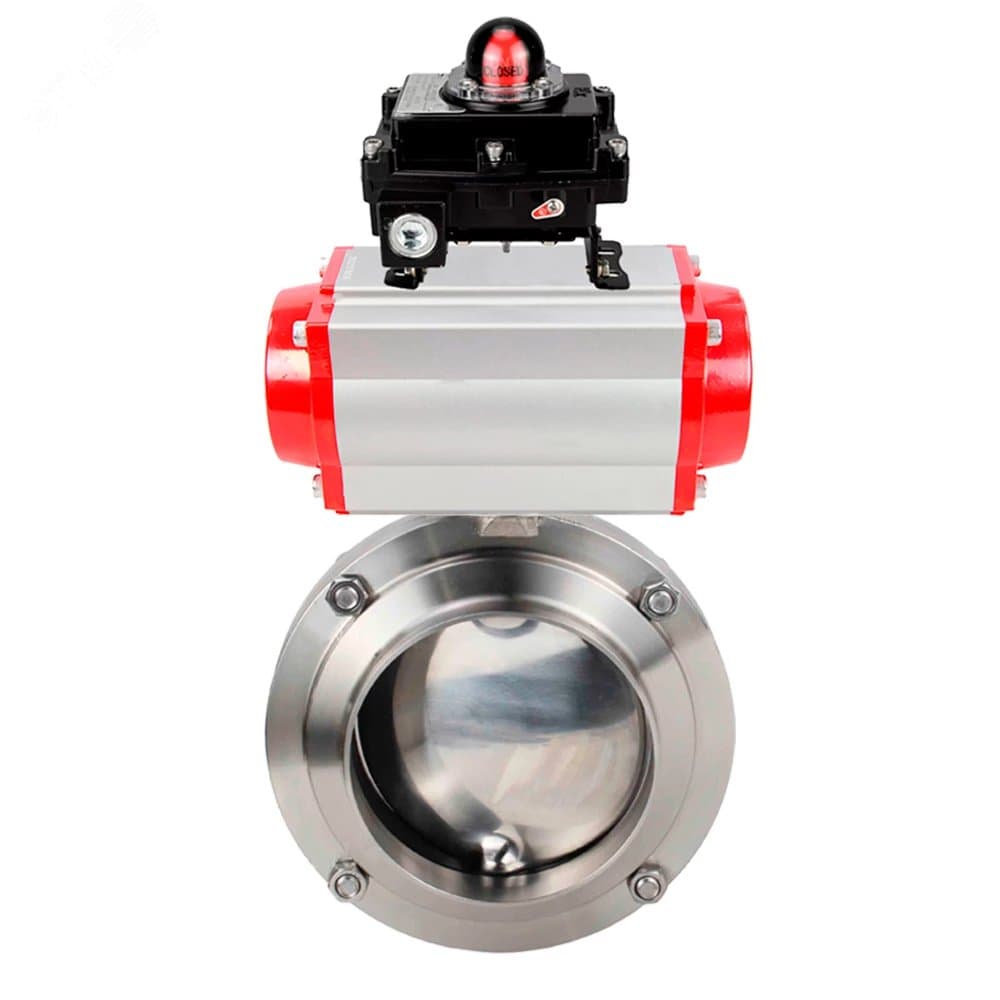 Затвор дисковый поворотный 304-304-Sil-2W-W-H Ду65 Ру10 пищевая нержавеющая сталь 304, уплотнение Silicon, с пневмоприводом DA-065 и БКВ LSB-410-02ExM12-250