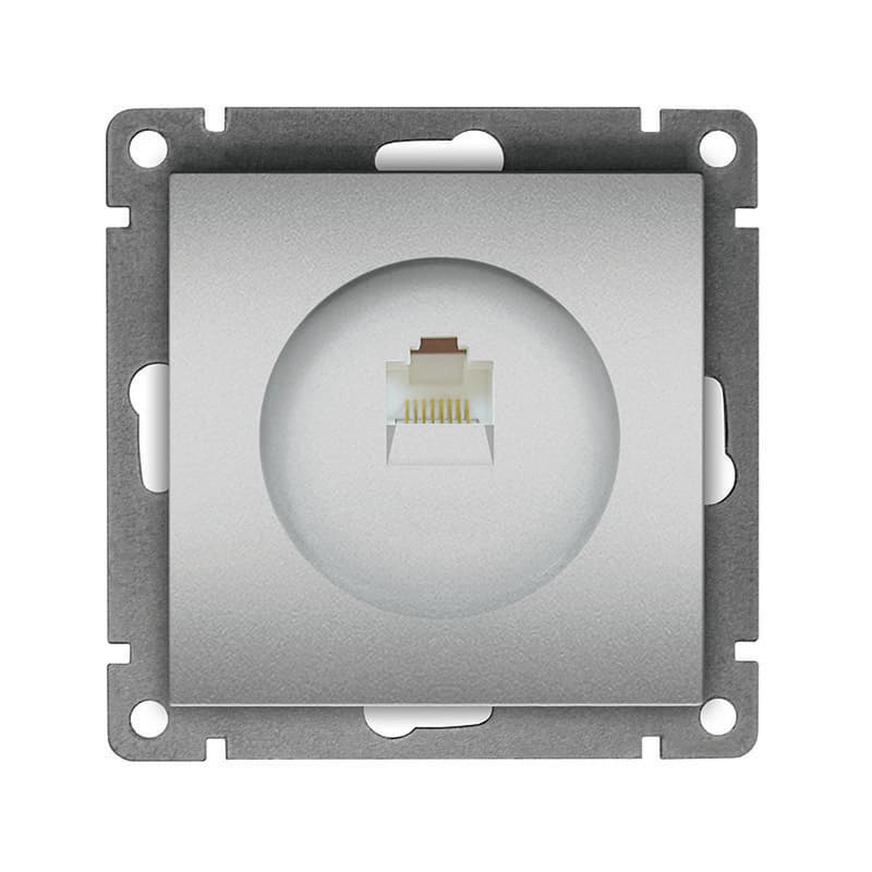 Розетка компьютерная одноместная UNIVersal серия Афина, с/у, 1А, RJ45, серебро (еврослот), механизм