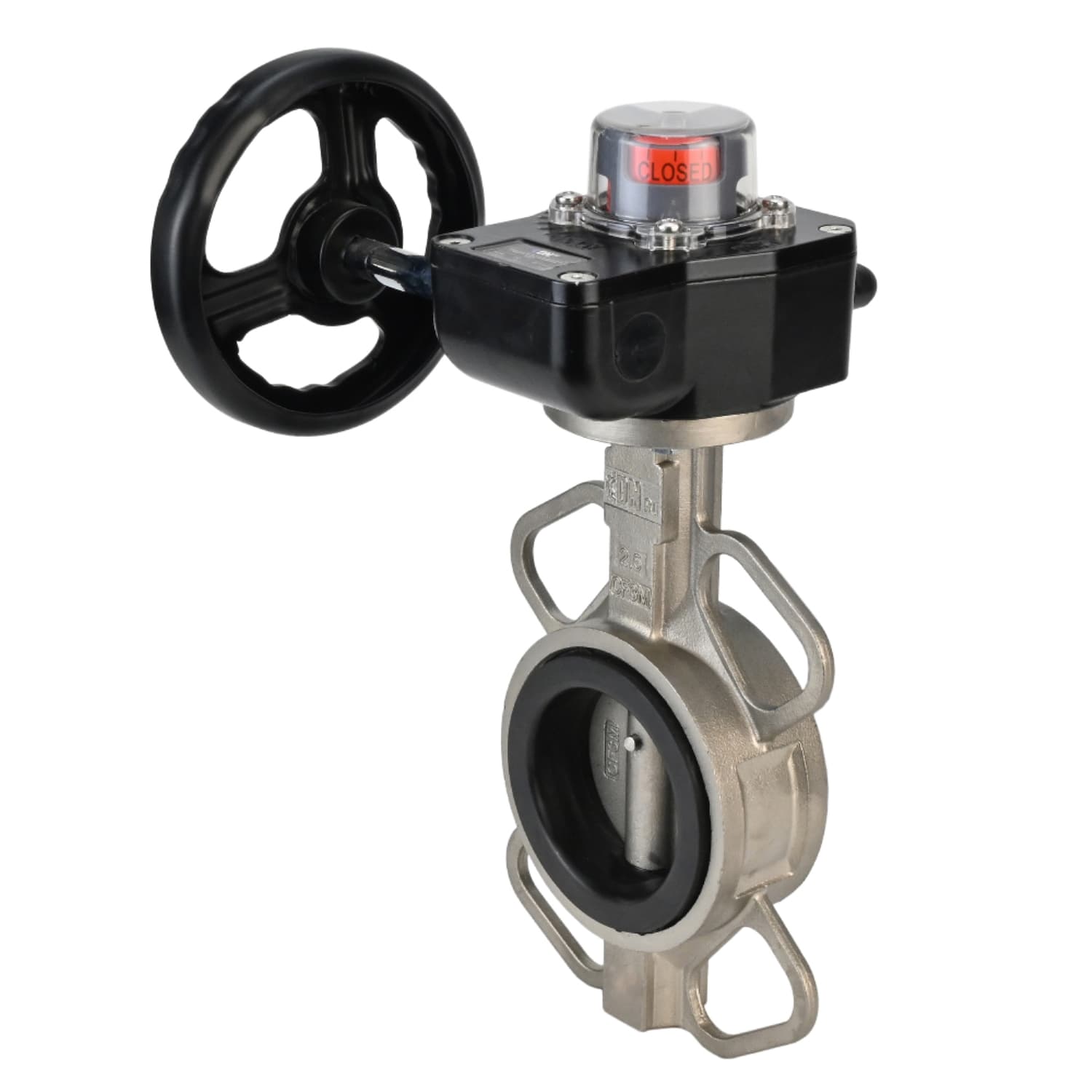 Затвор дисковый поворотный 316L-316L-VITON Ду150 Ру16 корпус и диск нержавеющая сталь 316L, уплотнение Viton, с редуктором HGB-1 с индикатором положения