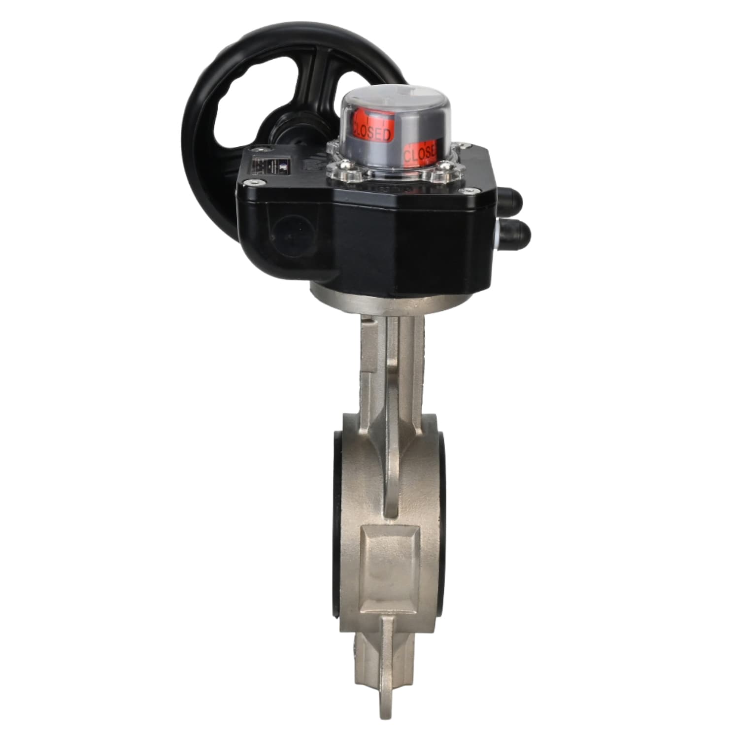 Затвор дисковый поворотный 316L-316L-VITON Ду150 Ру16 корпус и диск нержавеющая сталь 316L, уплотнение Viton, с редуктором HGB-1 с индикатором положения