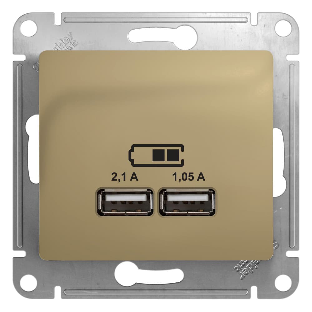 GLOSSA Механизм розетки USB в рамку, 5В/2100мА    титан