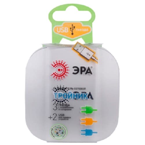 Тройник 3 гнезда 220V + 2xUSB 2000mA, c заземл, со шт белый 6/36/864 SP-3e-USB-2A
