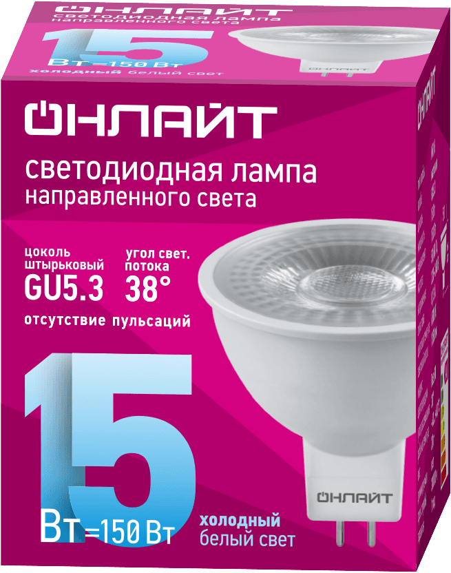 Лампа светодиодная 15 Вт OLL-MR16-15-230-6.5K-GU5.3-38D