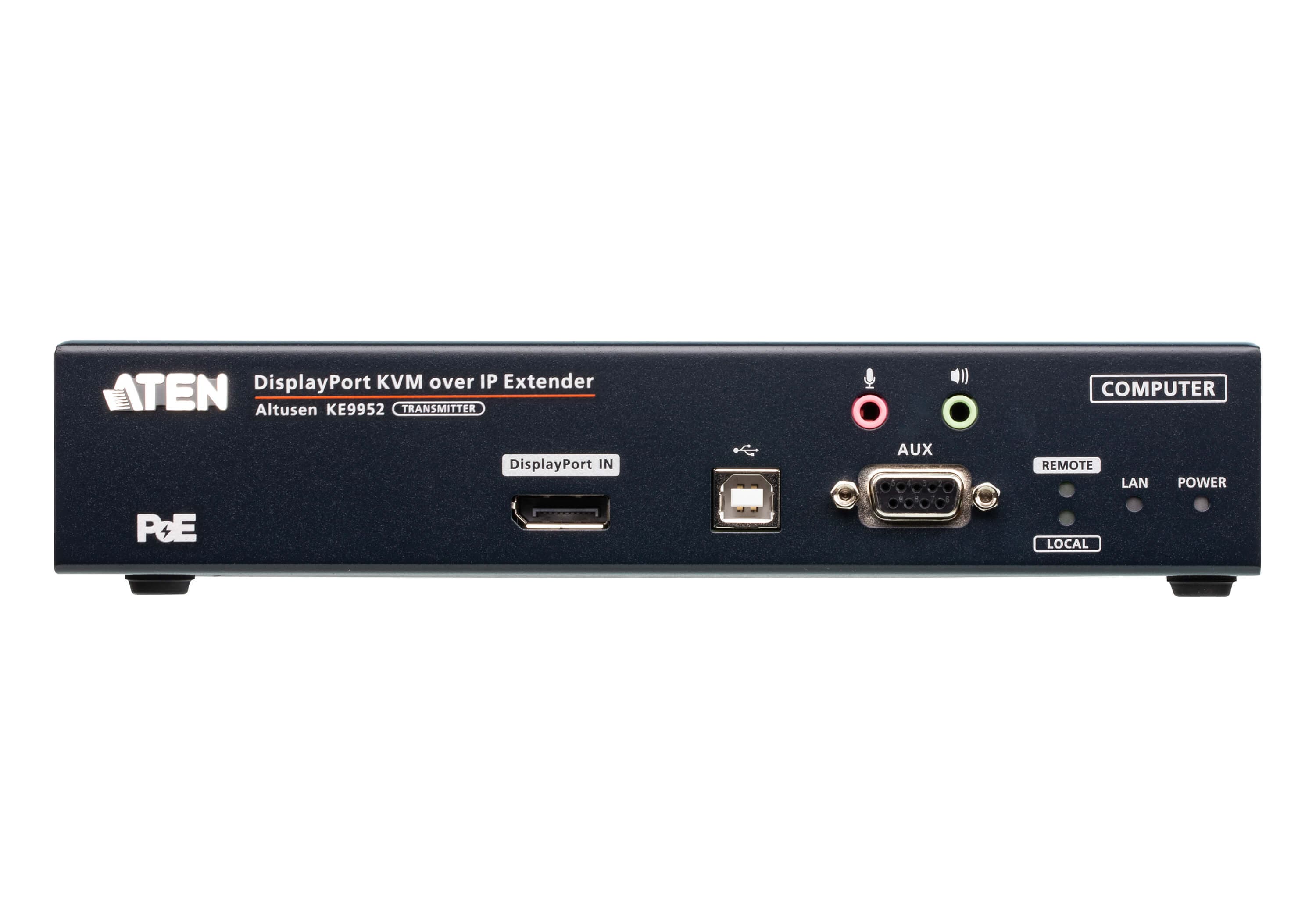 Передатчик KVM с доступом по IP, поддержкой одного DisplayPort-дисплея и функции PoE