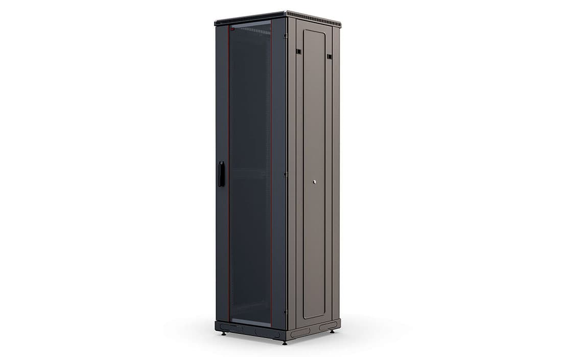 Шкаф телекоммуникационный напольный 42U 600x1000 ШТ-НП-М-42U-600-1000-С-Ч, передняя дверь стекло, черный