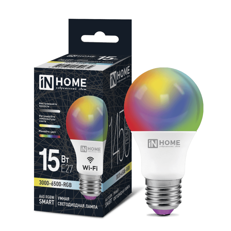 Лампа светодиодная LED-A60-RGBW-SMART 15Вт 230В димм. Е27 3000-6500К 1450Лм IN HOME