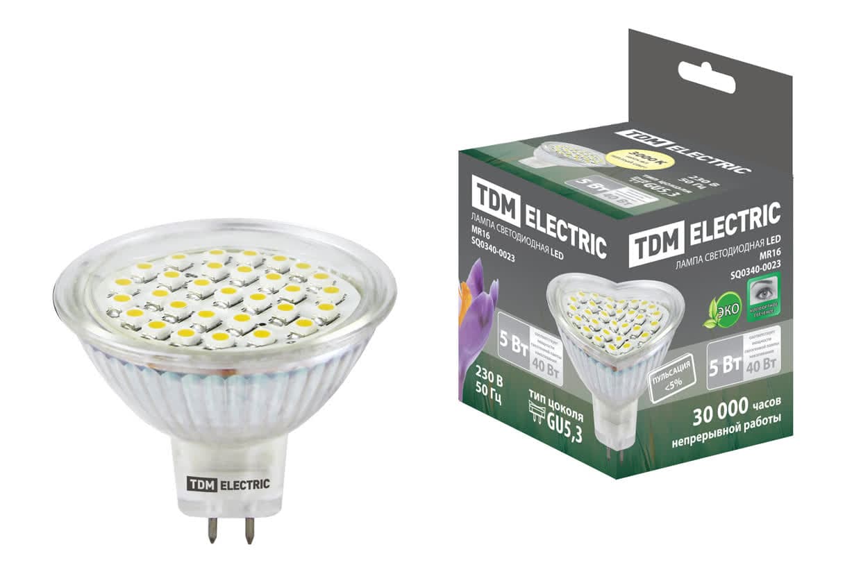 Лампа светодиодная MR16-5 Вт-220 В -3000 К-GU 5,3 SMD