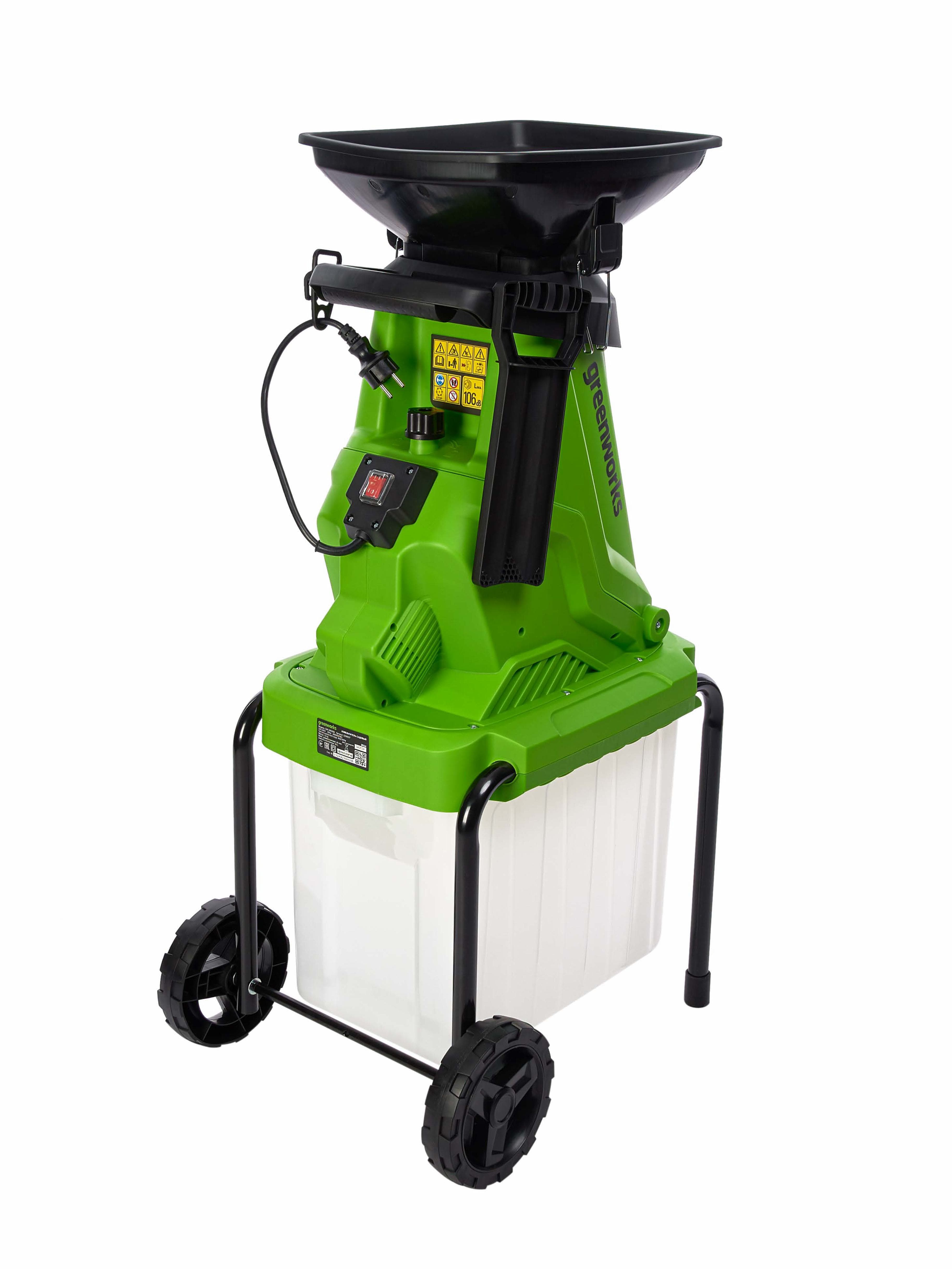 Измельчитель садовый электрический Greenworks GW-2800SD, 220 В, 2800 Вт с контейнером (2208007)