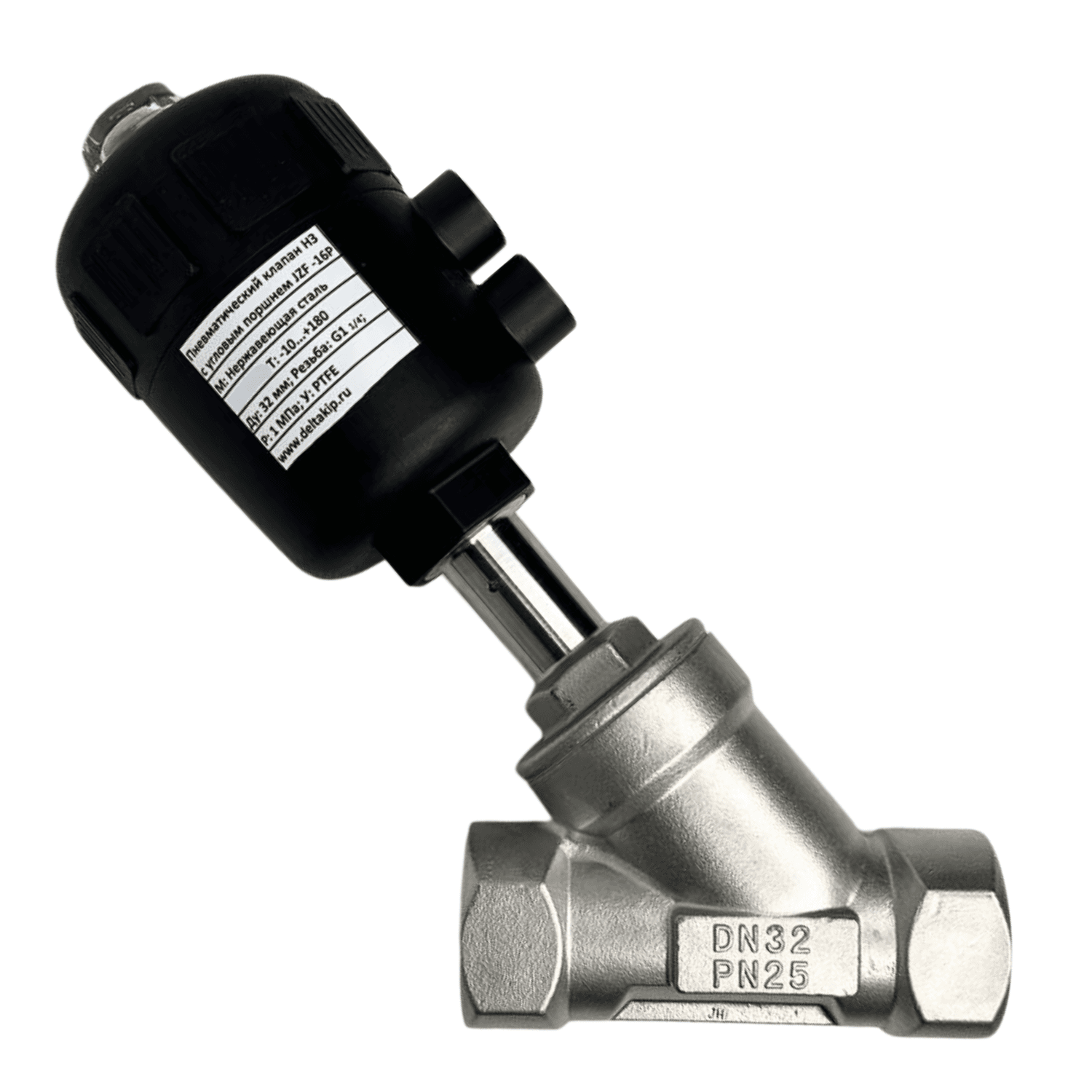 Клапан с электроприводом JZF-16P Ду32мм, 10...+180 °С, PTFE, нерж.сталь
