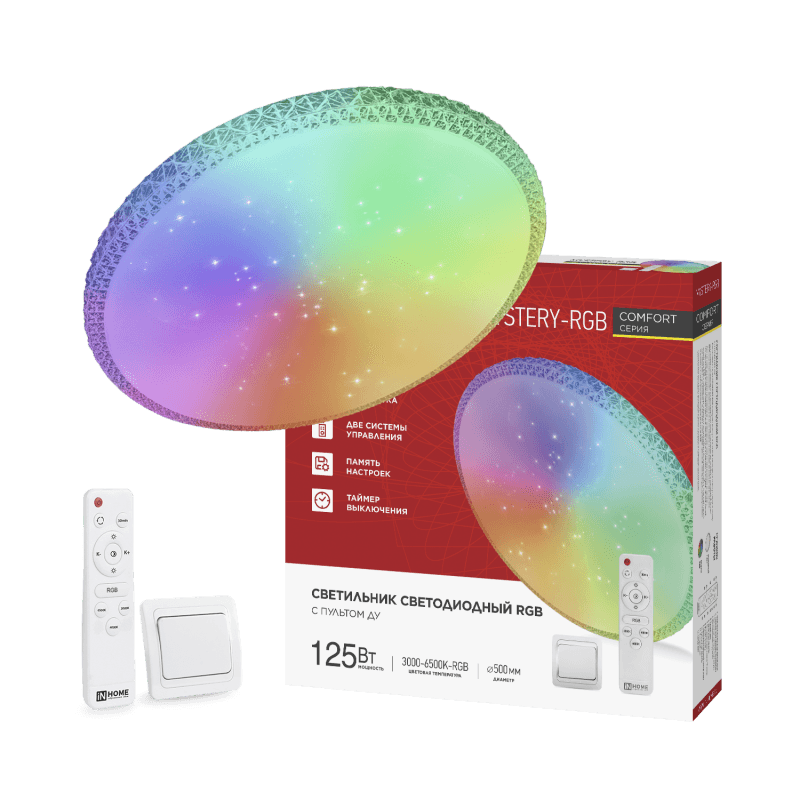 Светильник светодиодный COMFORT MYSTERY-RGB 125Вт 230В 3000-6500K 10000Лм 500x80мм с пультом ДУ IN HOME