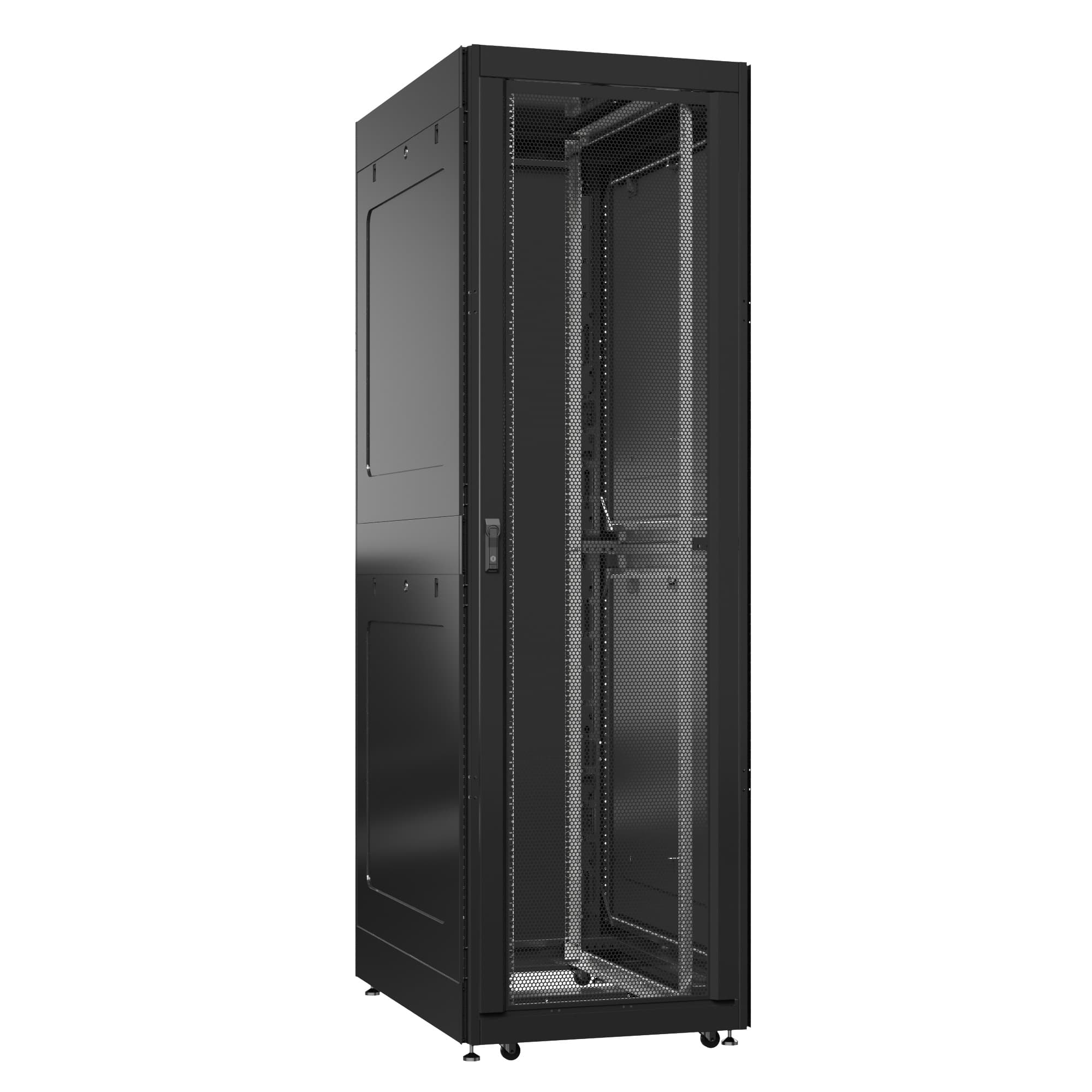 Шкаф серверный 52U 800х1200 передняя дверь: двустворчатая глухой металл IP51. задняя дверь: одностворчатая перфорированная IP20. боковые панели: глухой металл. цвет: черный RAL9005 