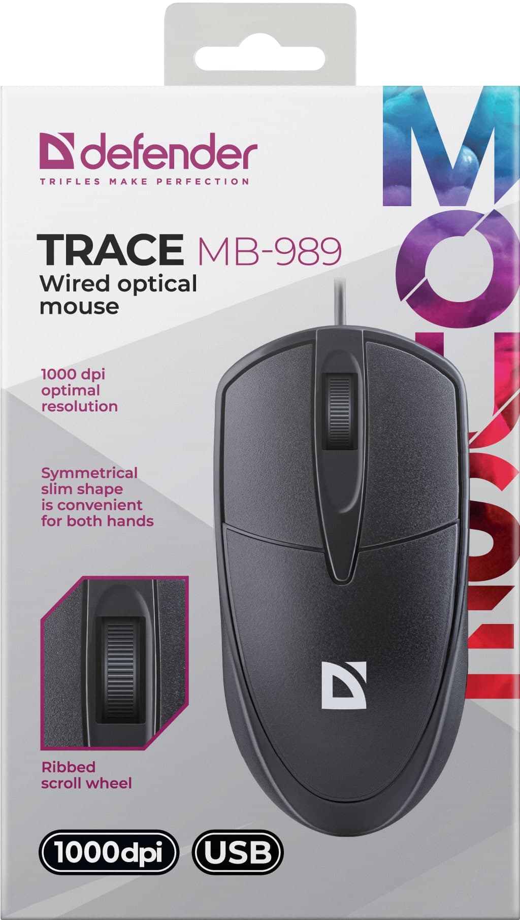 Мышь оптическая проводная Trace MB-989 черный, 3D, 1.2м, 1000 dpi