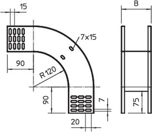 Секция угловая 90° внешняя, h=85 мм, B=200 мм, FS (RBV 820 F FS)