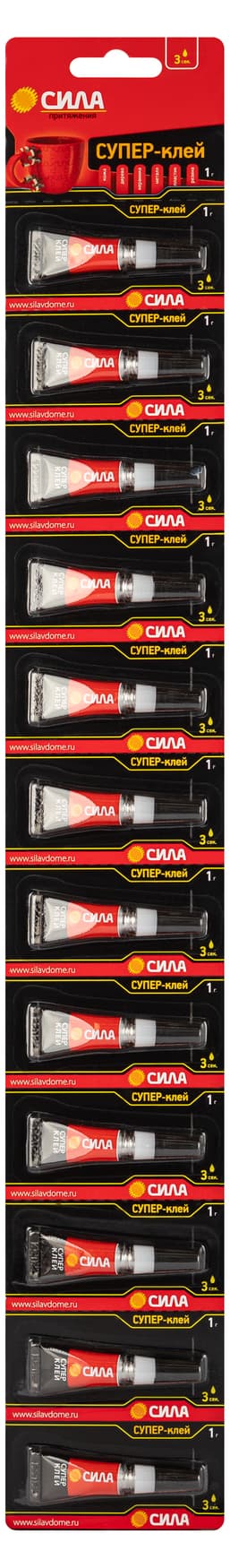 Супер-клей Набор 12 шт на ленте СВЕРХПРОЧНЫЙ 1 г SET12-SSBL12-1 СИЛА