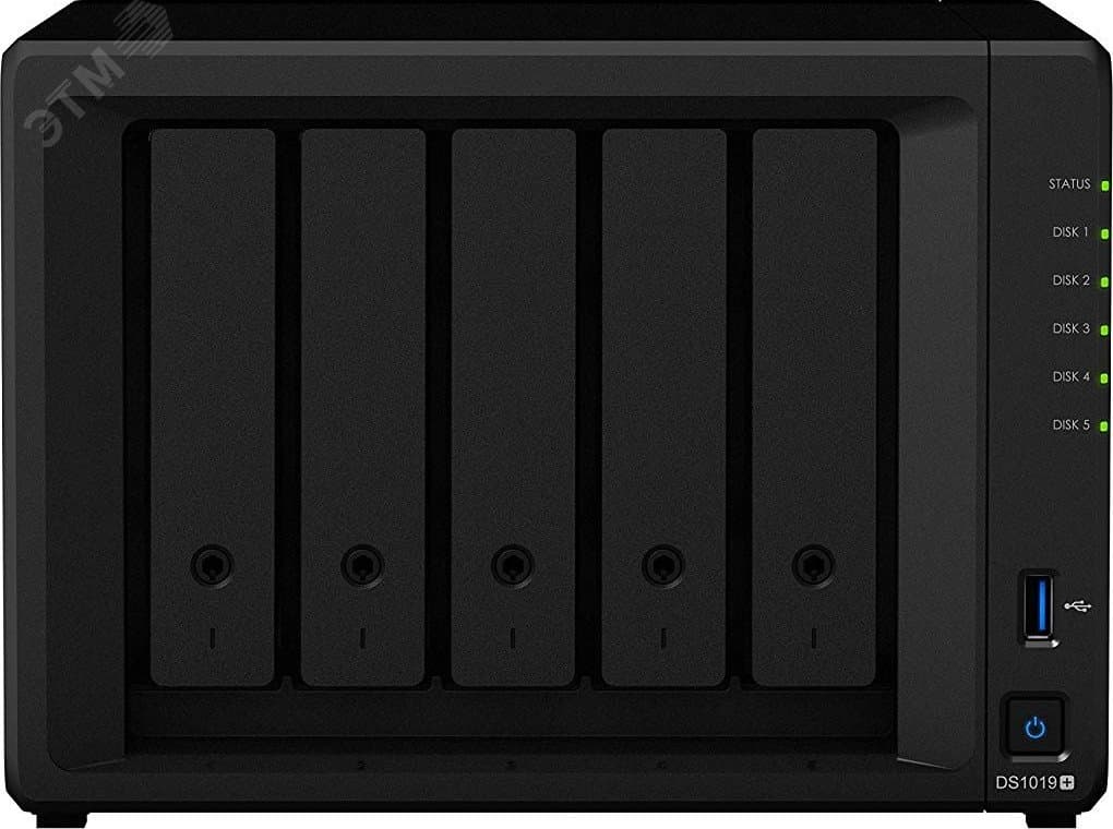 Сетевой накопитель DS1019+, 4 ядра, 1.5 ГГц, 8 ГБ DDR3L ОЗУ, 5x3.5''/2.5'' SATA