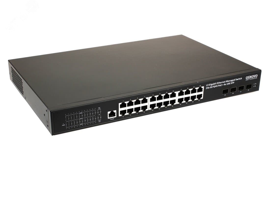 Коммутатор управляемый L2 28 порта RJ45/SFP 10 100 1000 10000 (10G) Мб/с PoE 400Вт