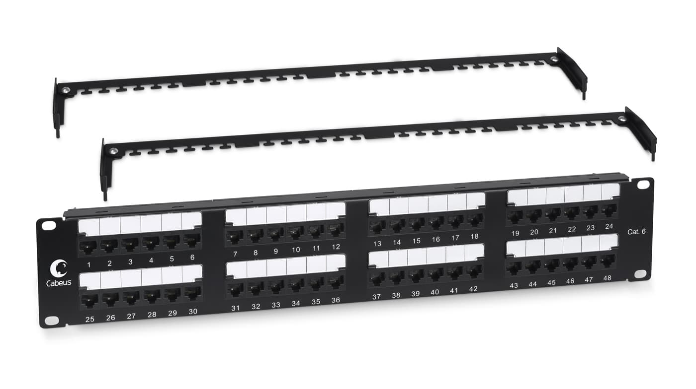 Патч-панель IDC 19' (2U), 48 портов RJ-45, категория 6, Dual IDC, с задним кабельным организатором
