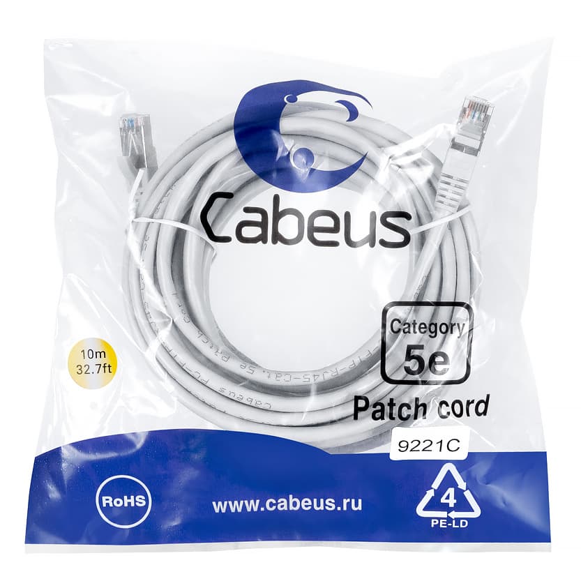 Патч-корд F/UTP, категория 5е, 2xRJ45/8p8c, экранированный, серый, PVC, 10м