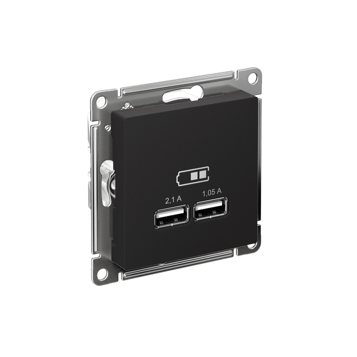 Розетка ATLASDESIGN USB 5В 1 порт x 2,1 А 2 порта х 1,05 А механизм карбон