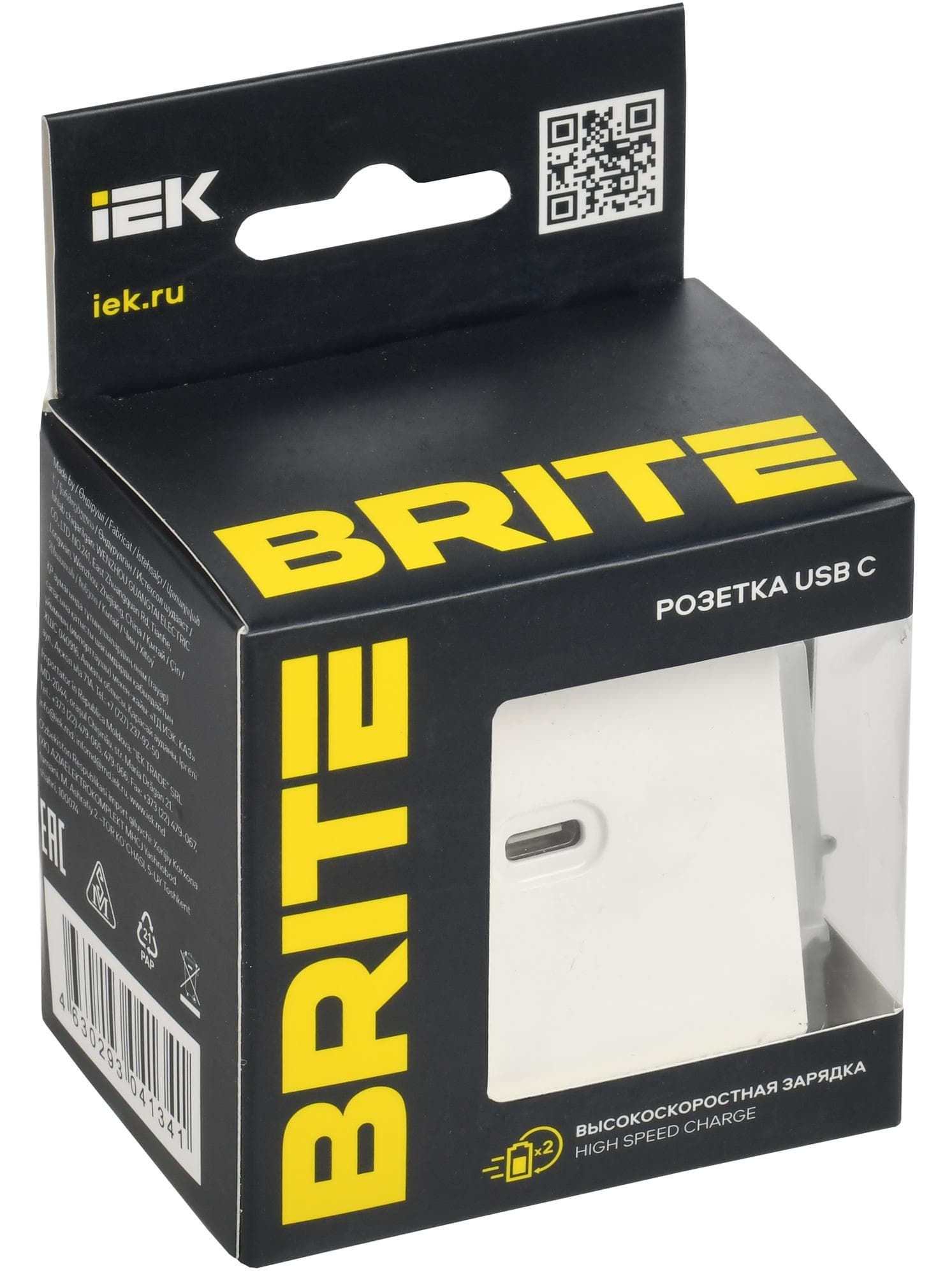 BRITE Розетка USB C 65Вт высокоскоростная зарядка РЮ12-1-БрАБ арктический белый IEK