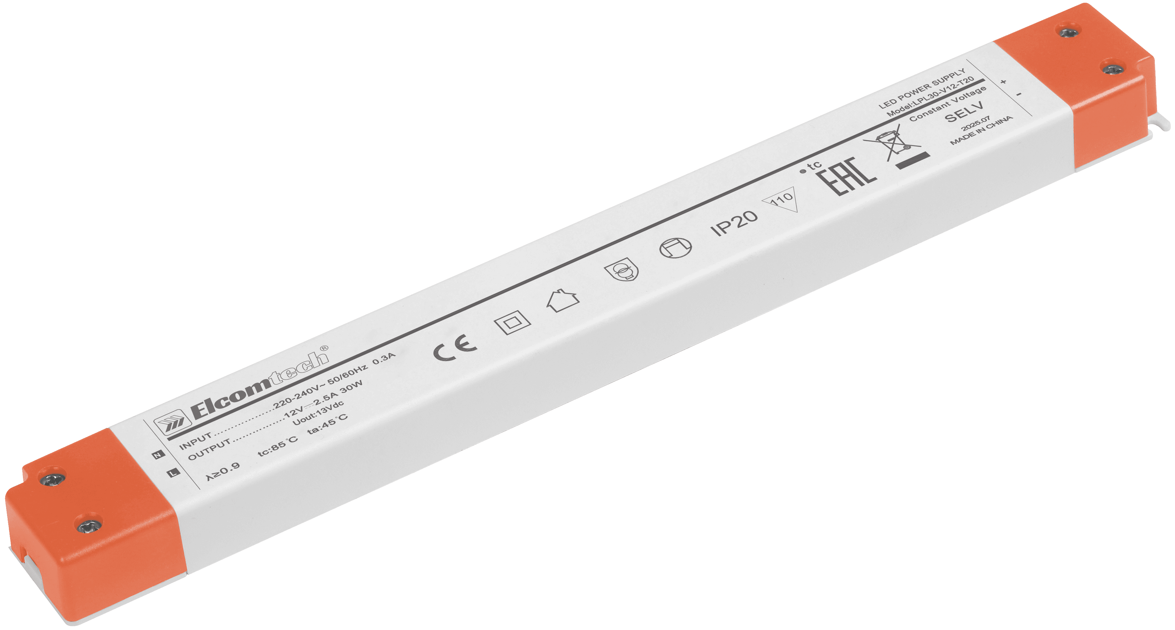 Драйвер LED 30W вход 220-240V, выход 12V 2,5 A LPL30-V12-T20