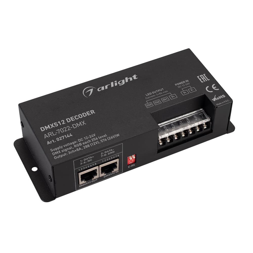 Декодер ARL-7022-DMX 12-24V, 3x8 A, DMX512, XLR3 ARL, IP20, металл, 2 года
