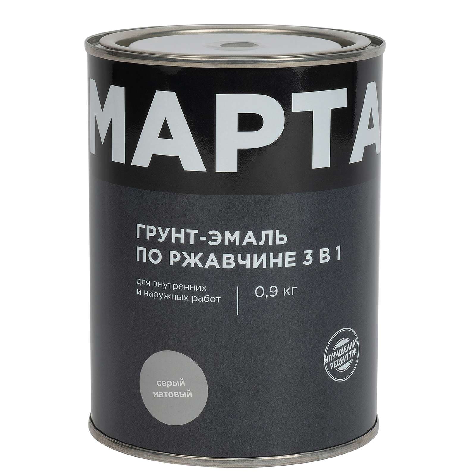 Грунт-эмаль по ржавчине 3в1 серая матовая 0,9кг