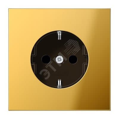 Штепсельная розетка SCHUKO одинарная, с заземлением, с шторками, 16A, 250В (механизм + накладка, без рамки). Серия LS990 Материал- металл Цвет- золото