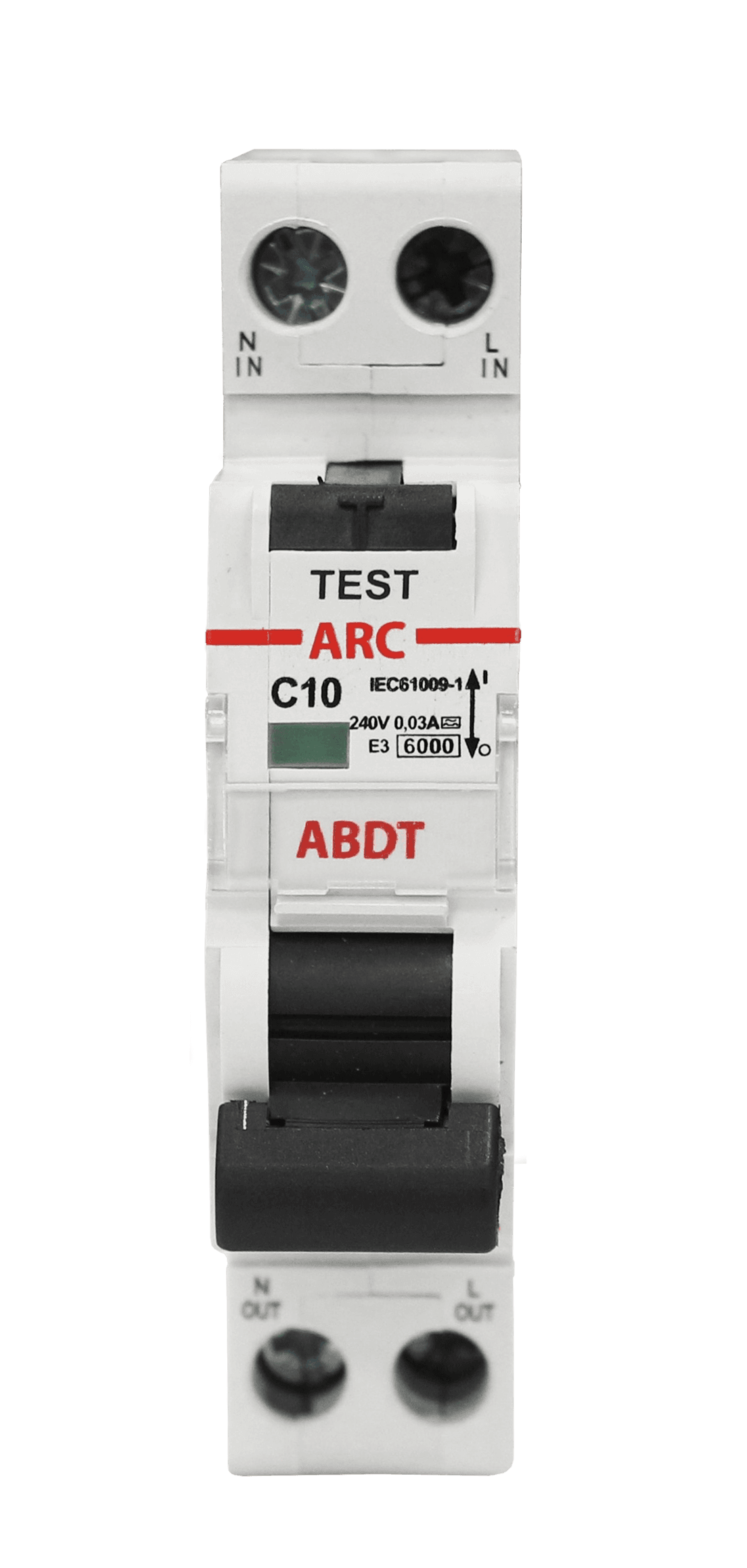 Выключатель дифференциальный автоматический АВДТ-ARC-1P+N-C10-10mA-ТипAC 1P+N/10A/C/AC/230VAC/10mA/6kA
