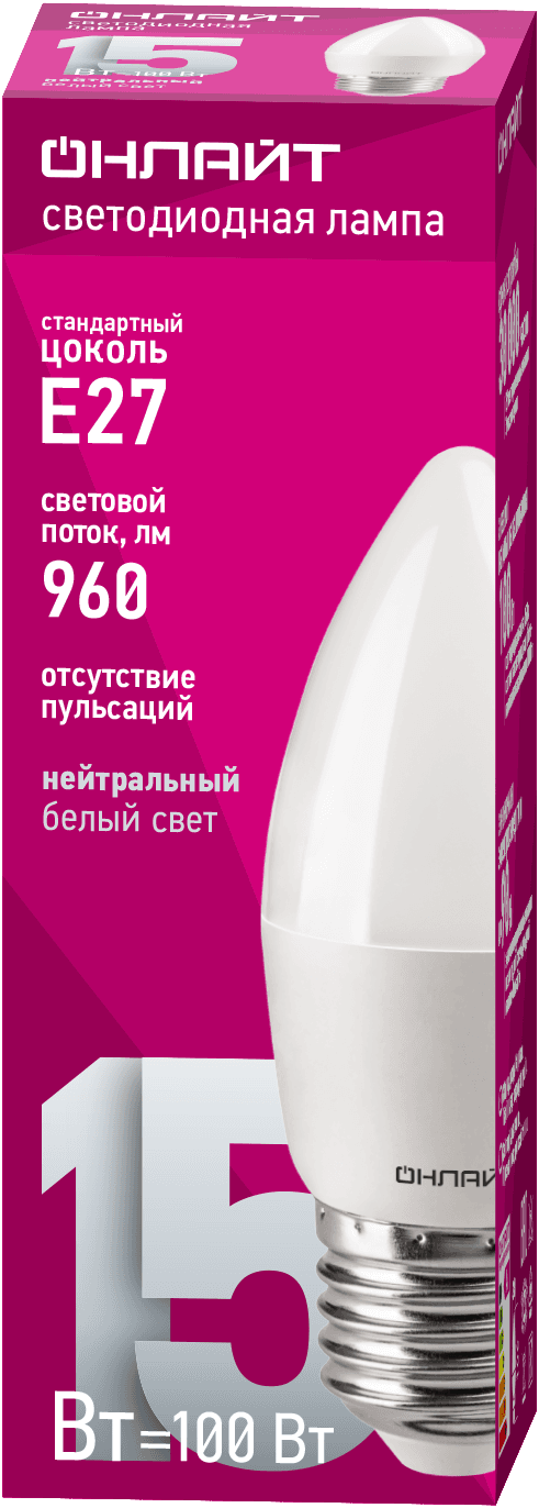 Лампа светодиодная 15 Вт OLL-C37-15-230-4K-E27-FR