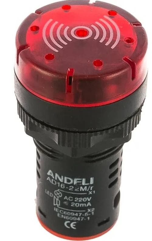 Лампа индикатор светозвуковой AD16-22SM красный   AC220В