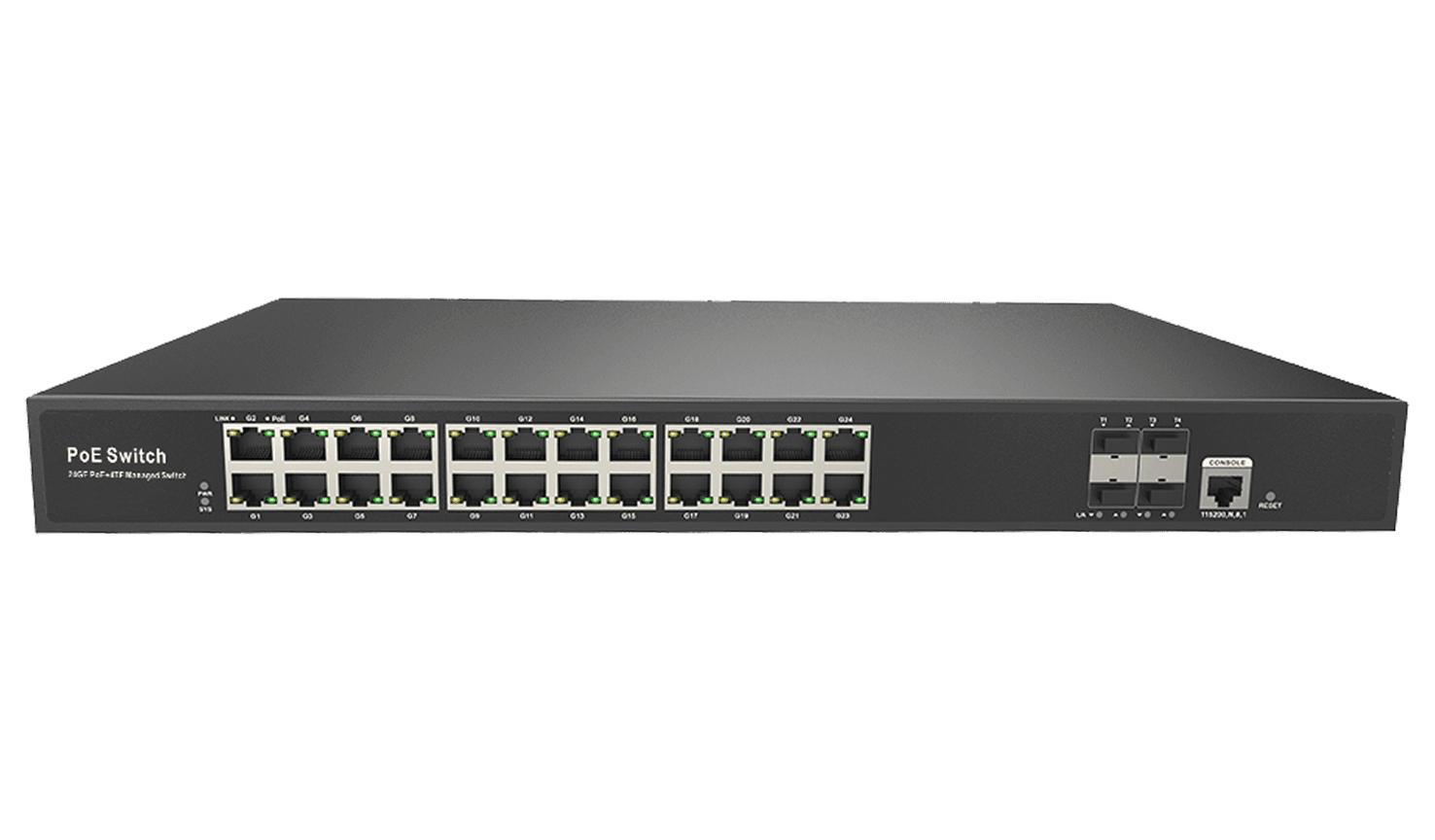 Коммутатор управляемый L3 PoE 28 портов, 24хPoE 10/100/1000 Мб/с, 4xSFP, 390 Вт