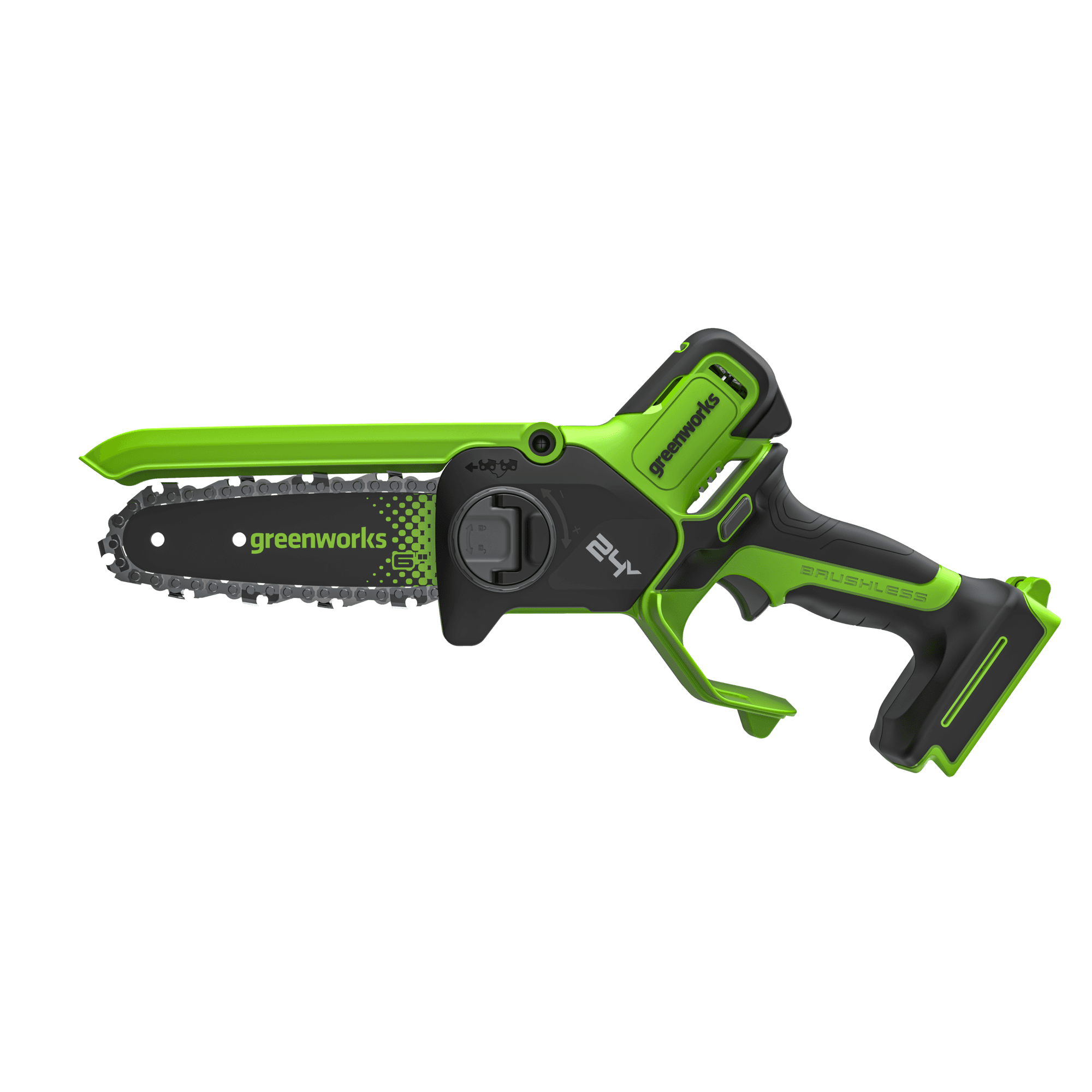 Цепная мини пила аккумуляторная Greenworks GD24CS15, 24V, 15см, бесщеточная, с автоматической смазкой цепи, без АКБ и ЗУ ( 2010107)
