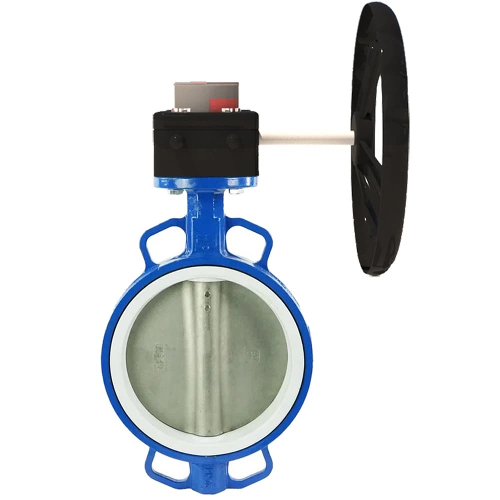 Затвор дисковый поворотный WCB-316L-PTFE Ду80 Ру16 корпус углеродистая сталь WCB, диск нержавеющая сталь 316L, уплотнение PTFE, с редуктором HGB-1 с индикатором положения